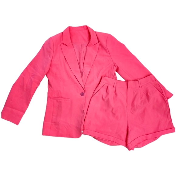 Women's 2 Piece Open Front Long Sleeve Blazer and Solid Short Suit Set, Size L - Picture 5 of 8